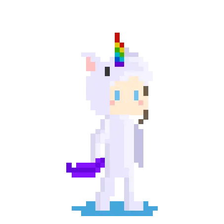 Pixel art character dressed in unicorn onesie