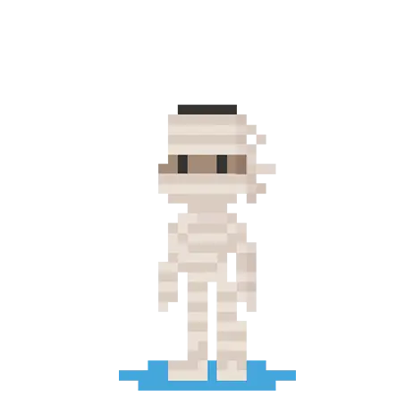 Pixel art character dressed as mummy